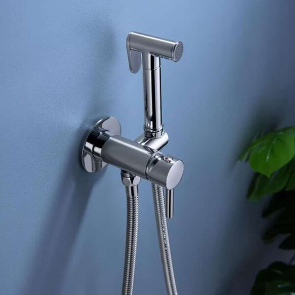 Single-Handle Bidet Faucet with Handle Wall Mount Bidet Sprayer for Toilet with Brass Rough-in Valve in Polished Chrome