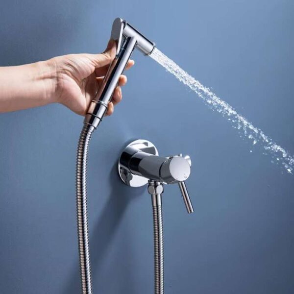 Single-Handle Bidet Faucet with Handle Wall Mount Bidet Sprayer for Toilet with Brass Rough-in Valve in Polished Chrome